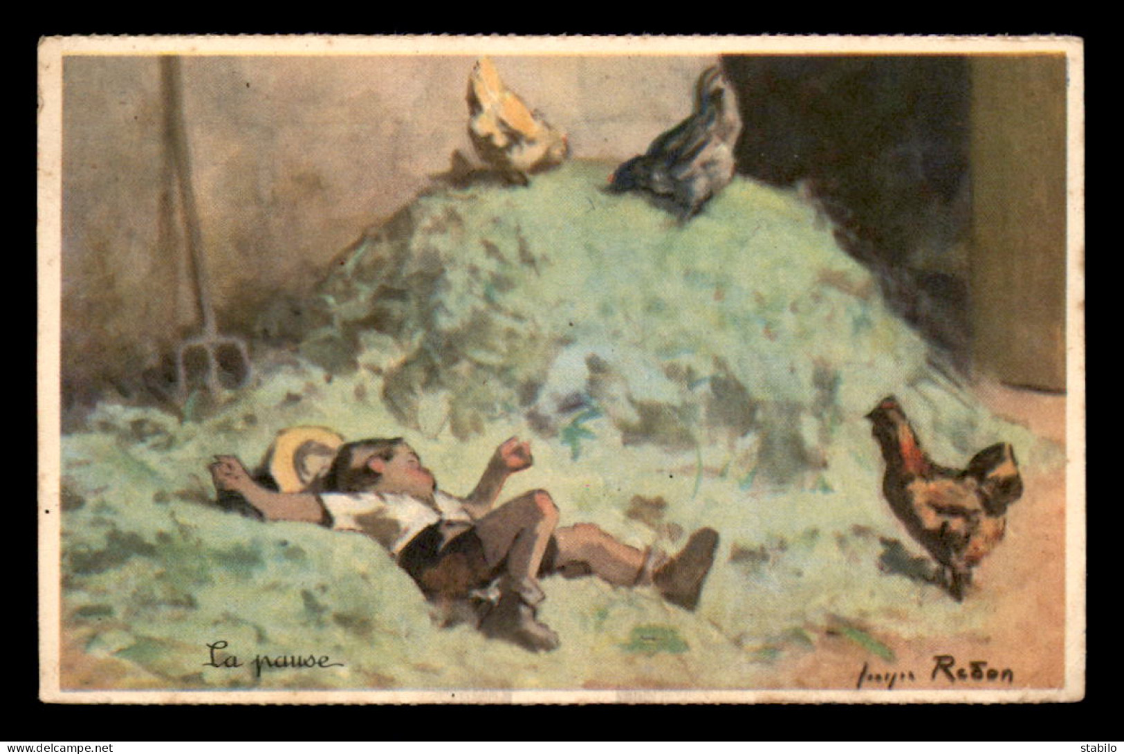 ILLUSTRATEURS - GEORGES REDON - LA PAUSE - ENFANT - POULES - Redon