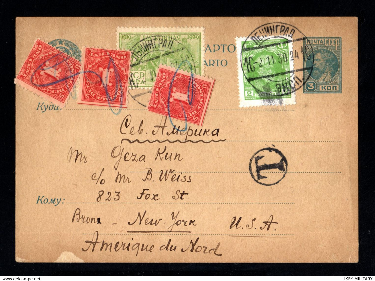 IPH16-RUSSIA-OLD SOVIETIC POSTCARD LENINGRADE To NEW YORK (usa) 1930.WWII.Russland.RUSSIE Carte Postale - Briefe U. Dokumente