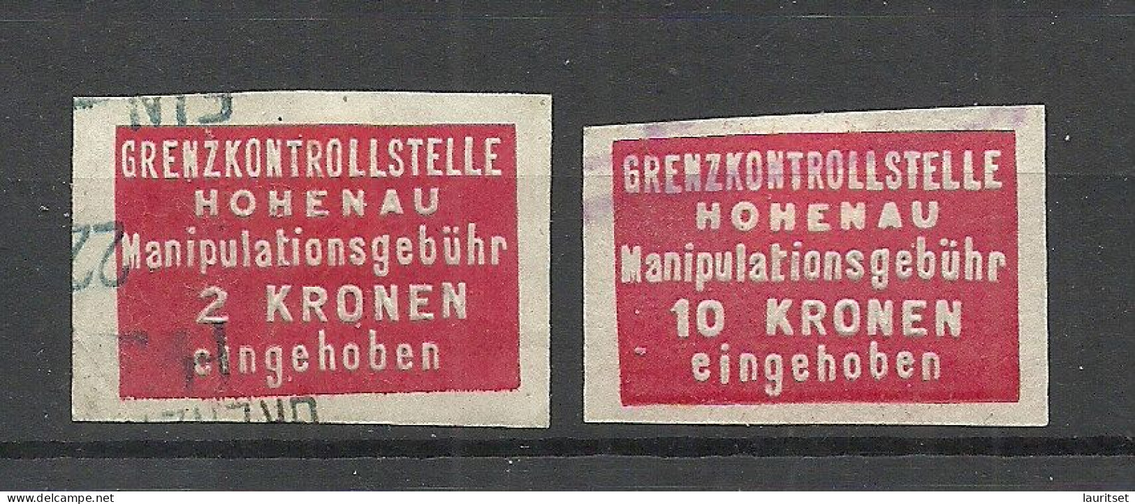 ÖSTERREICH Austria Grenzkontrollstelle HOGENAU Gebührenmarken 2 Kr. & 10 Kr. Steuermarken Revenue Tax O - Fiscaux