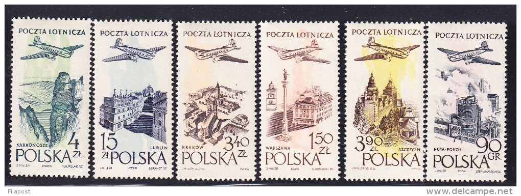 Poland 1957 Fi 890-95 Air Mail Full Of Set Mountains Karkonosze Lublin Krakow Ironworks Airships MNH** W100 - Géographie