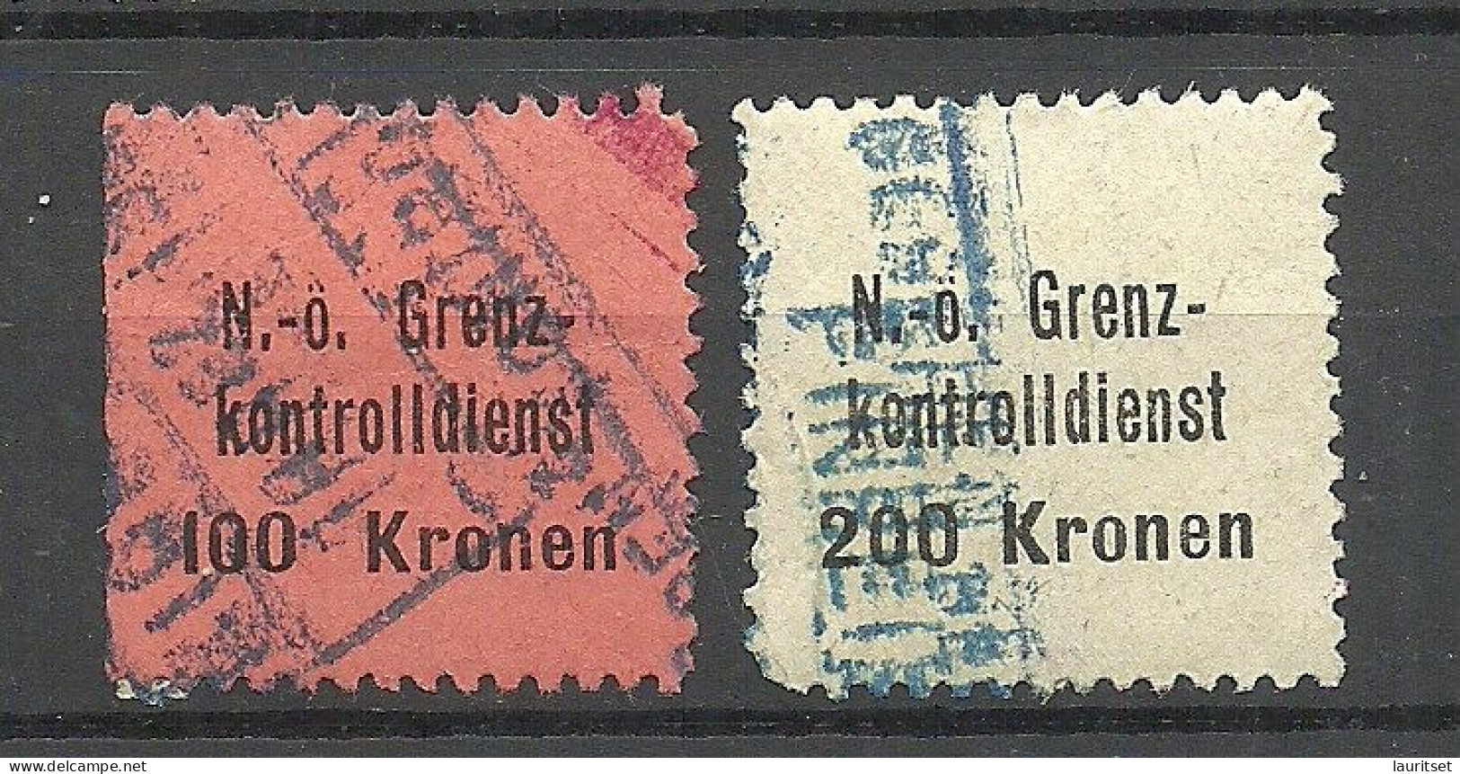 ÖSTERREICH Austria N.-Ö. Grenzkontrolldienst Gebühr Steuer Tax 100 Kr. & 200 Kr. O - Revenue Stamps