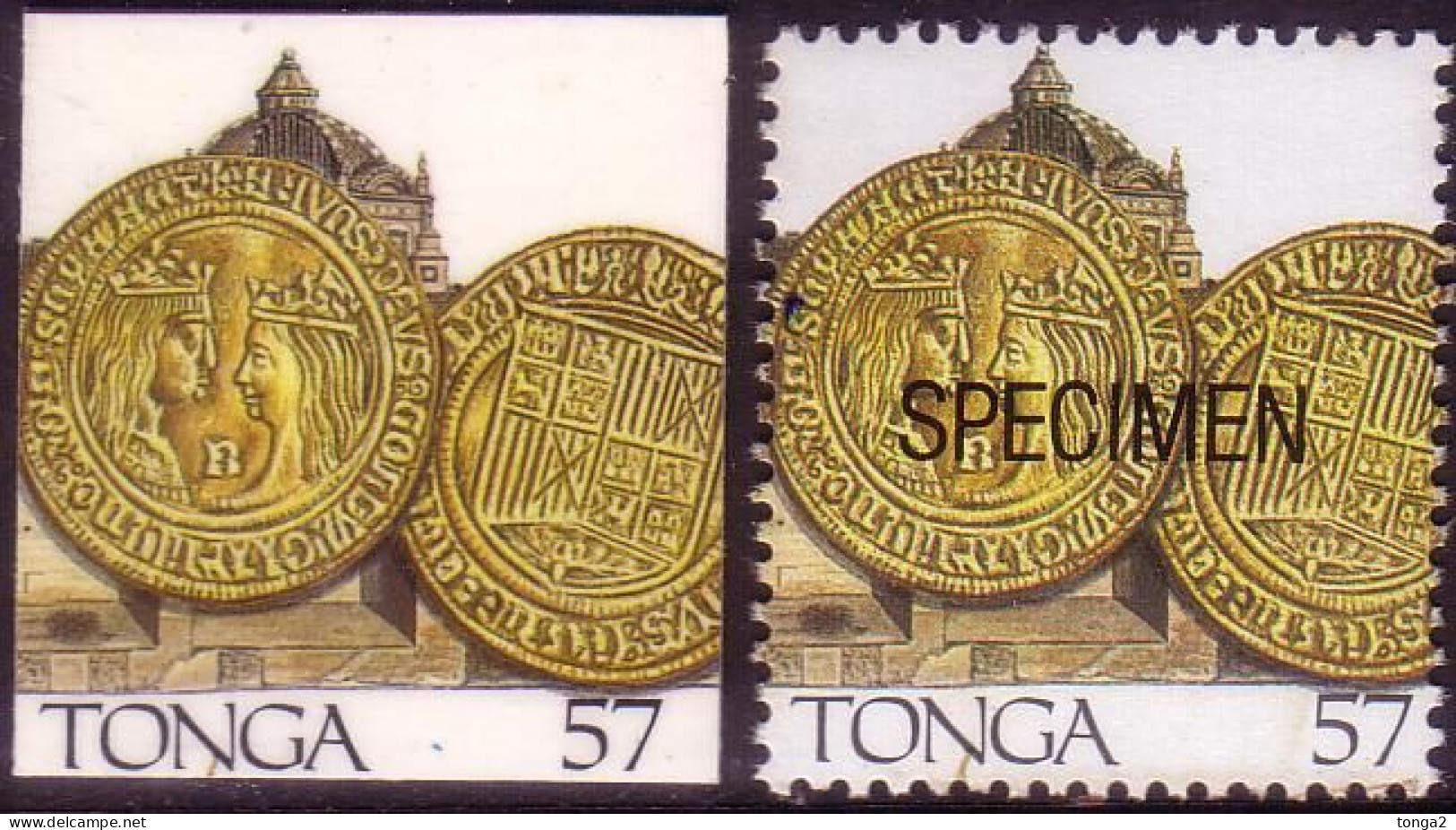 Tonga 1992 Cromalin Proof - Columbus - Gold Coin From 1492 Showing King & Queen Of Spain - 4 Exist - Cristoforo Colombo