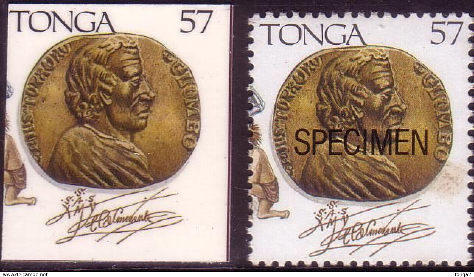 Tonga 1992 Cromalin Proof - Gold Medal Showing Columbus And His Signature - 4 Exist - Christoph Kolumbus