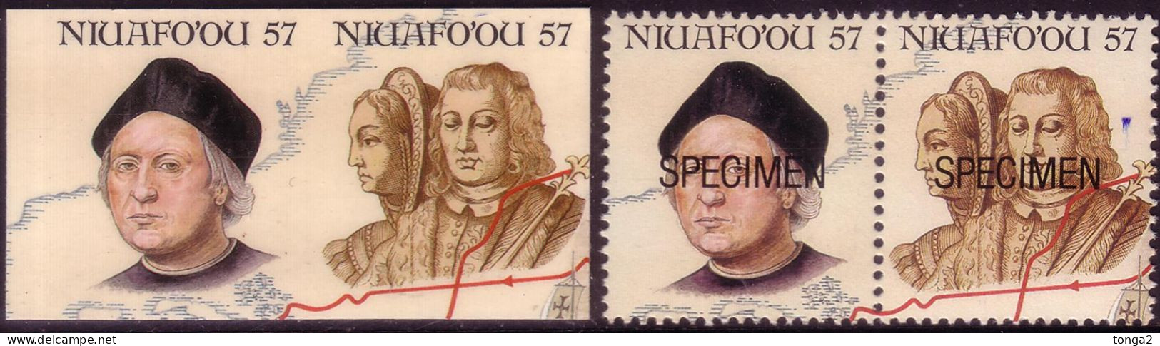 Tonga Niuafo'ou 1992 Cromalin Proof Pair + Specimen - Columbus & King And Queen Of Spain - 4 Exist - Christophe Colomb