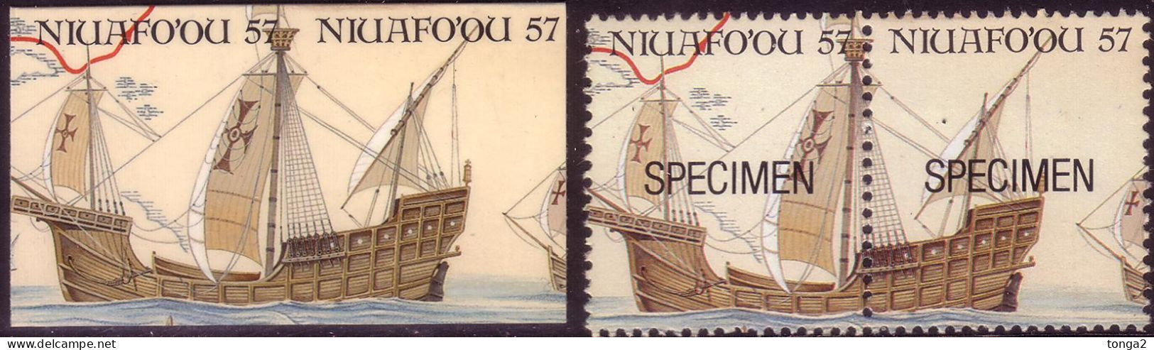 Tonga Niuafo'ou 1992 Cromalin Proof Pair + Specimen - Columbus Ship Santa Maria - 4 Exist - Cristoforo Colombo