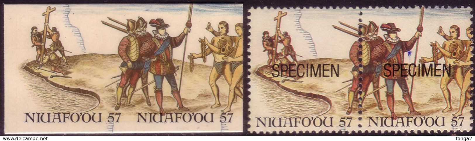 Tonga Niuafo'ou 1992 Cromalin Proof Pair + Specimen - Columbus Sailors Raise Cross In America - 4 Exist - Christoph Kolumbus