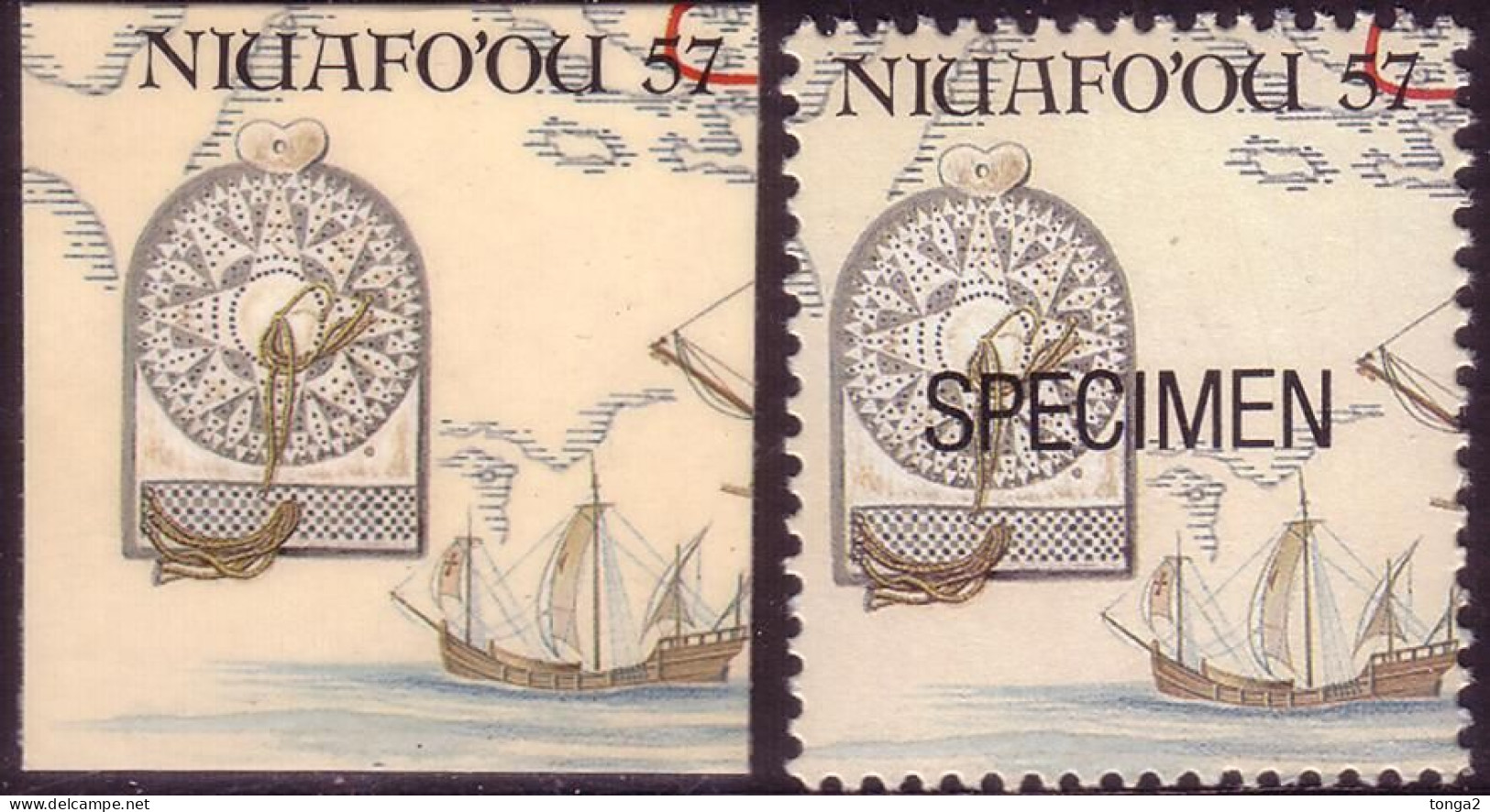 Tonga Niuafo'ou 1992 Cromalin Proof + Specimen - Columbus Ship Nina + Wooden Traverse, Wind Rose  - 4 Exist - Christophe Colomb