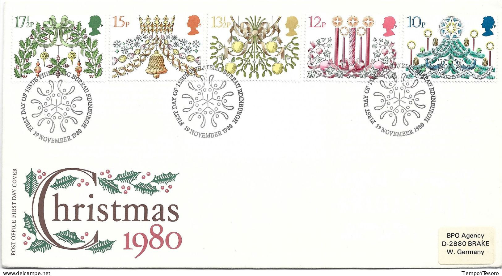 First Day Cover - Christmas, 1980, England To Germany, N°872 - 1971-1980 Decimale  Uitgaven