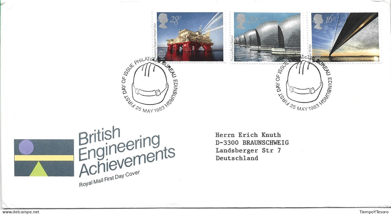 First Day Cover - British Engineering Achievements, 1983, England To Germany, N°874 - 1981-1990 Decimal Issues