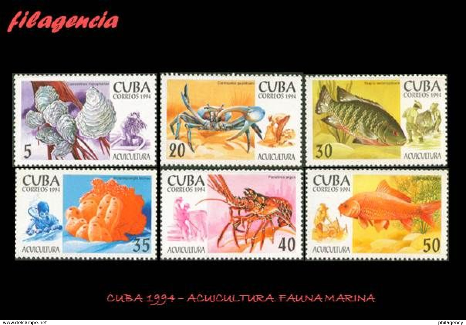 CUBA MINT. 1994-06 ACUICULTURA. FAUNA MARINA - Unused Stamps
