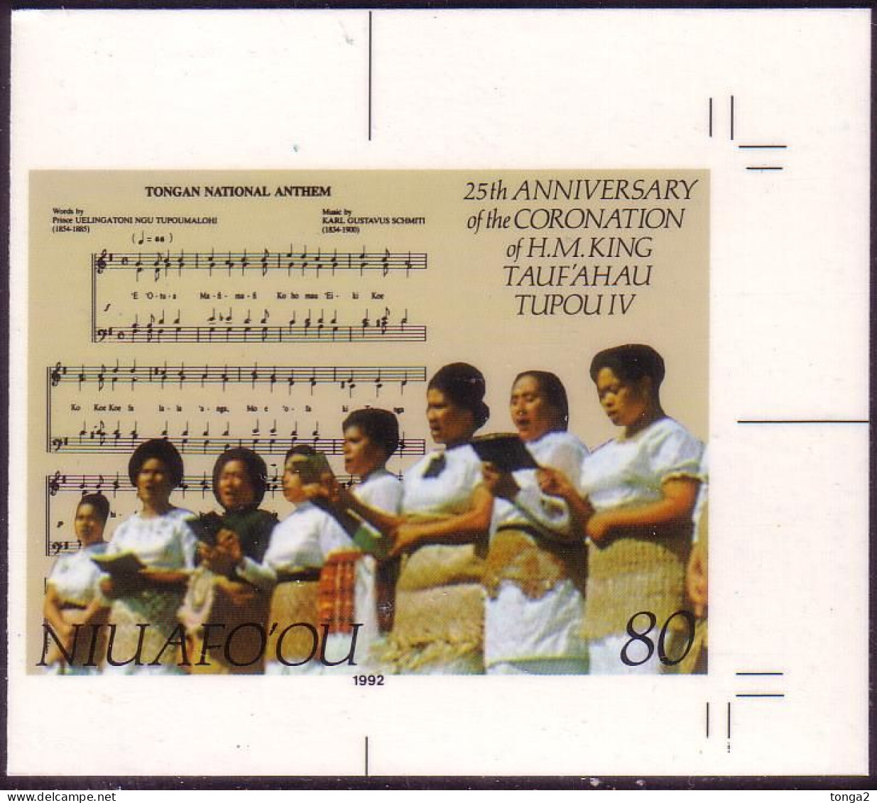 Tonga Niuafoou 1992 Coronation Cromalin Proof - Islanders Sing Tongan National Anthem - 4 Exist - Tonga (1970-...)