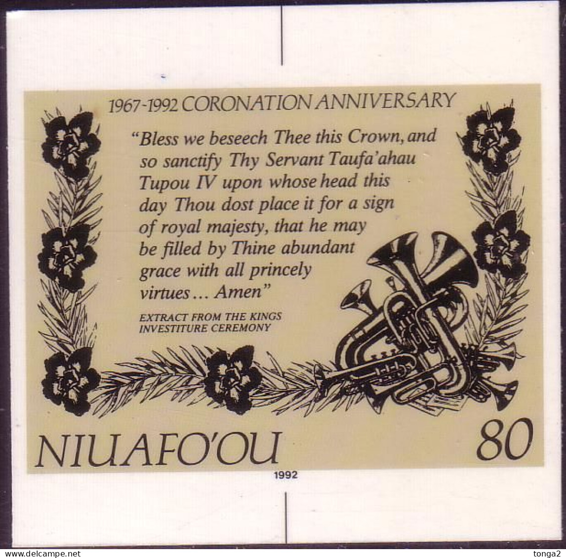 Tonga Niuafo'ou 1992 Cromalin Proof - Coronation - Shows Music Instruments  - 4 Exist - Tonga (1970-...)