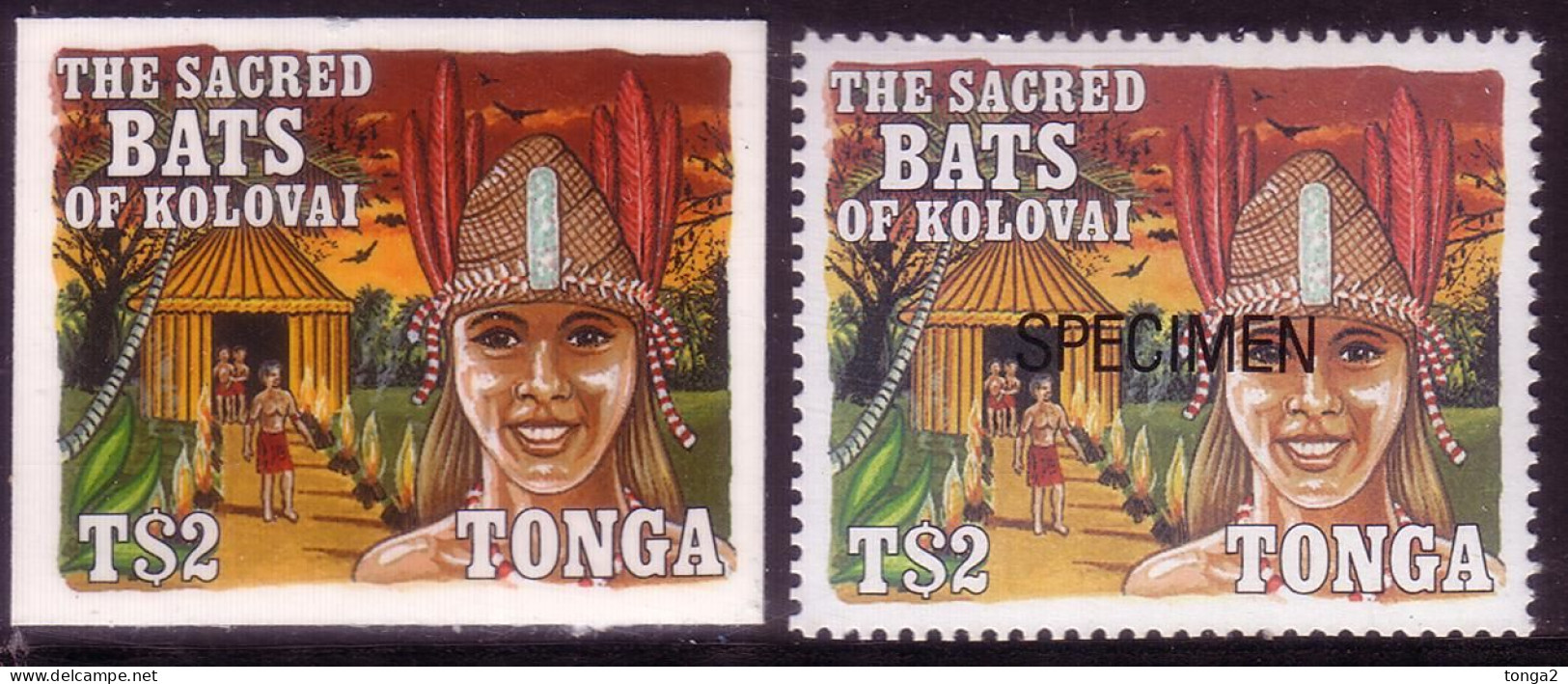 Tonga 1992 Cromalin Proof + Specimen - Legend Of The Bat - 4 Exist - Read Legend In Description - Bats