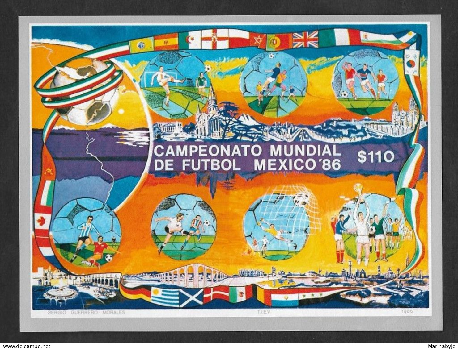 SD)1986 MEXICO  MEXICO WORLD FOOTBALL CHAMPIONSHIP 86', 110P SCT 1444, IMPERFORATED SOUVENIR SHEET, MNH - Mexico