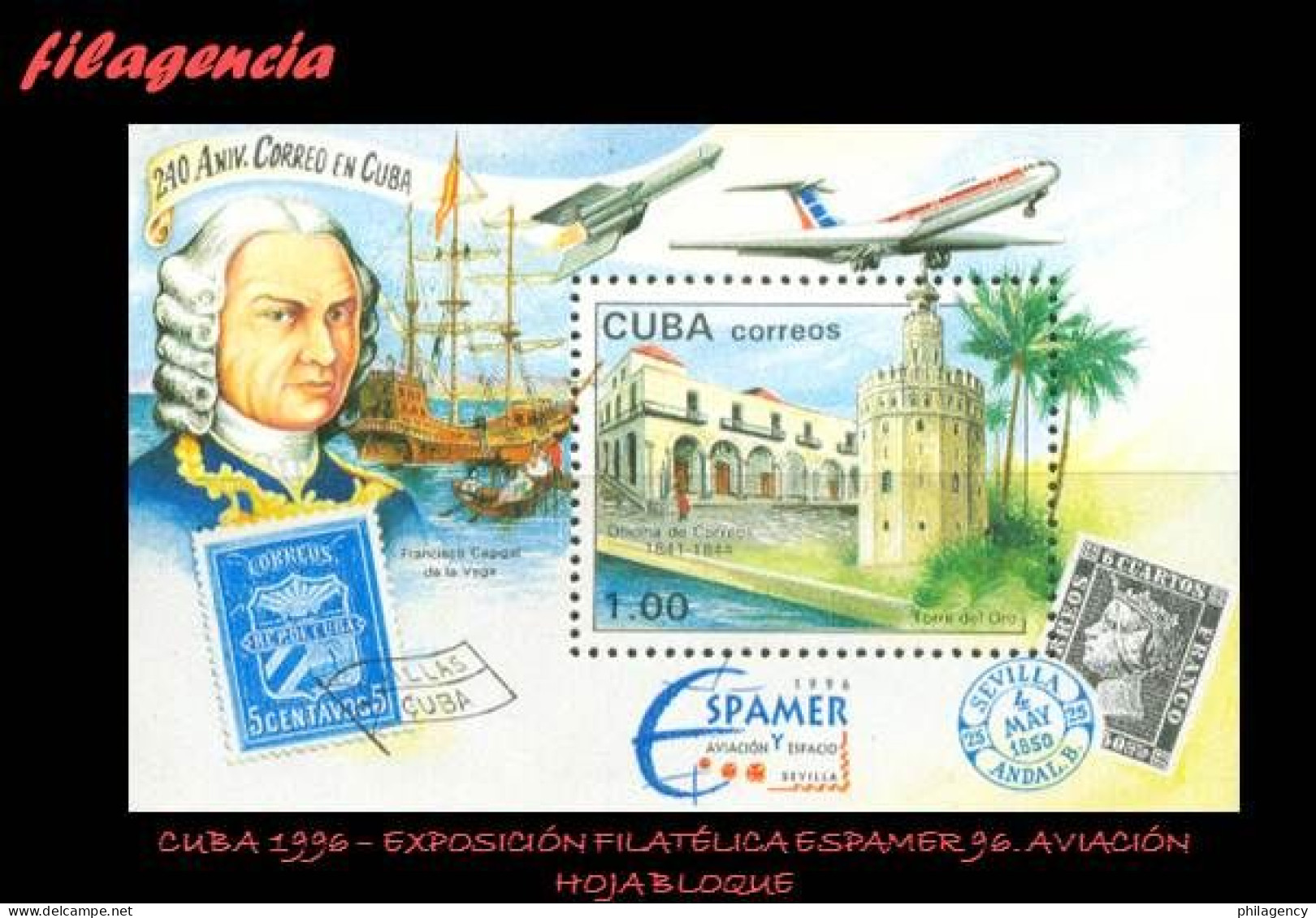 CUBA MINT. 1996-06 EXPOSICIÓN FILATÉLICA ESPAMER 96. AVIACIÓN. HOJA BLOQUE - Unused Stamps