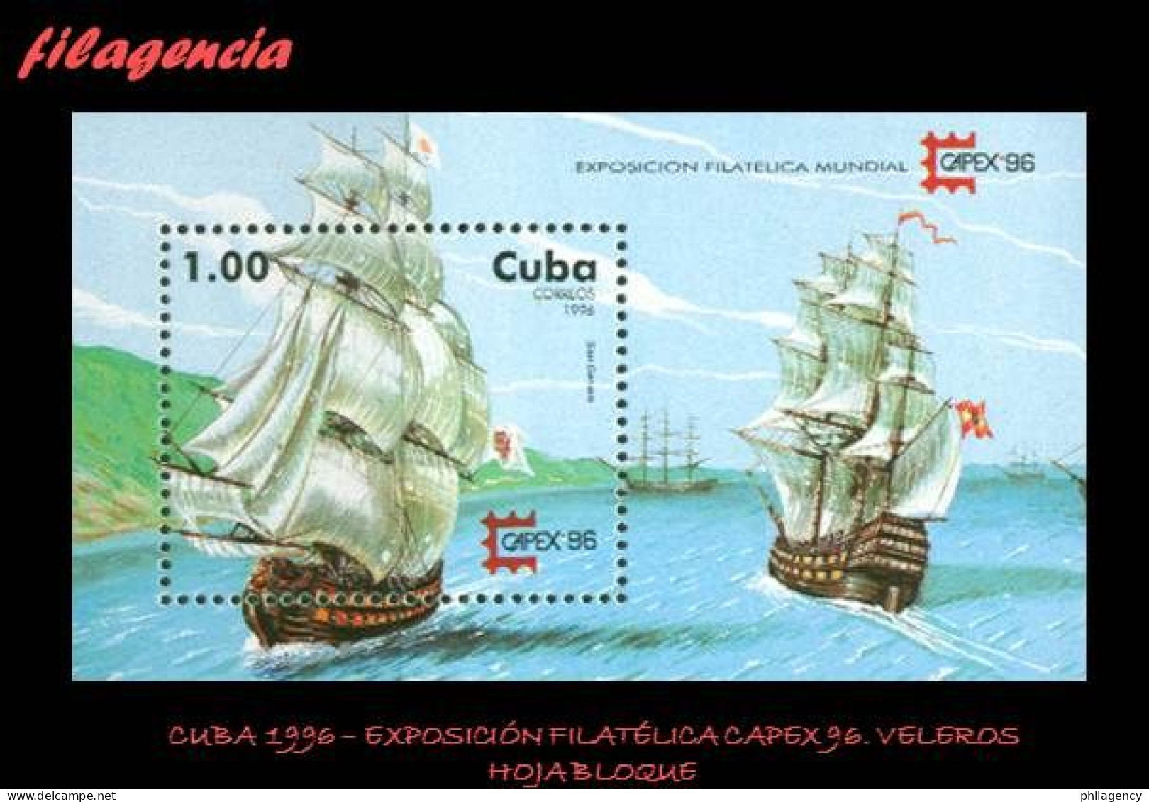 CUBA MINT. 1996-10 EXPOSICIÓN FILATÉLICA CAPEX 96. VELEROS CUBANOS. HOJA BLOQUE - Unused Stamps