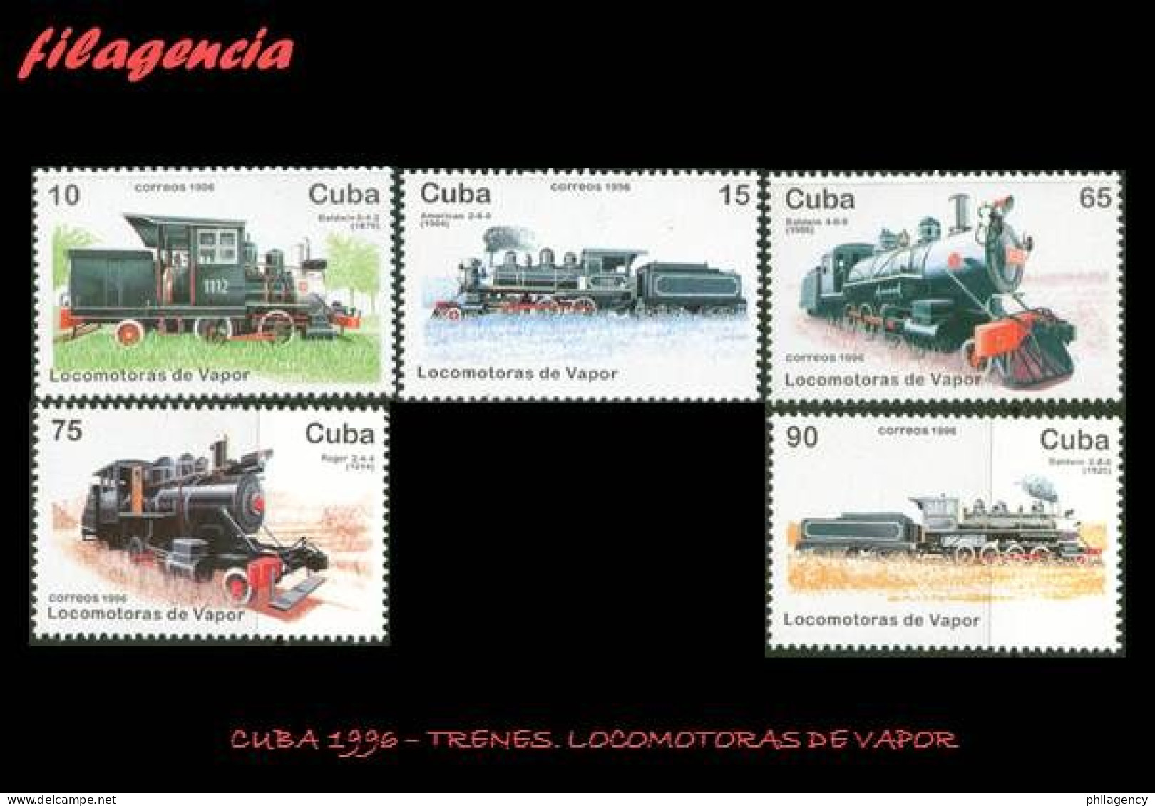 CUBA MINT. 1996-16 TRENES. LOCOMOTORAS DE VAPOR - Unused Stamps