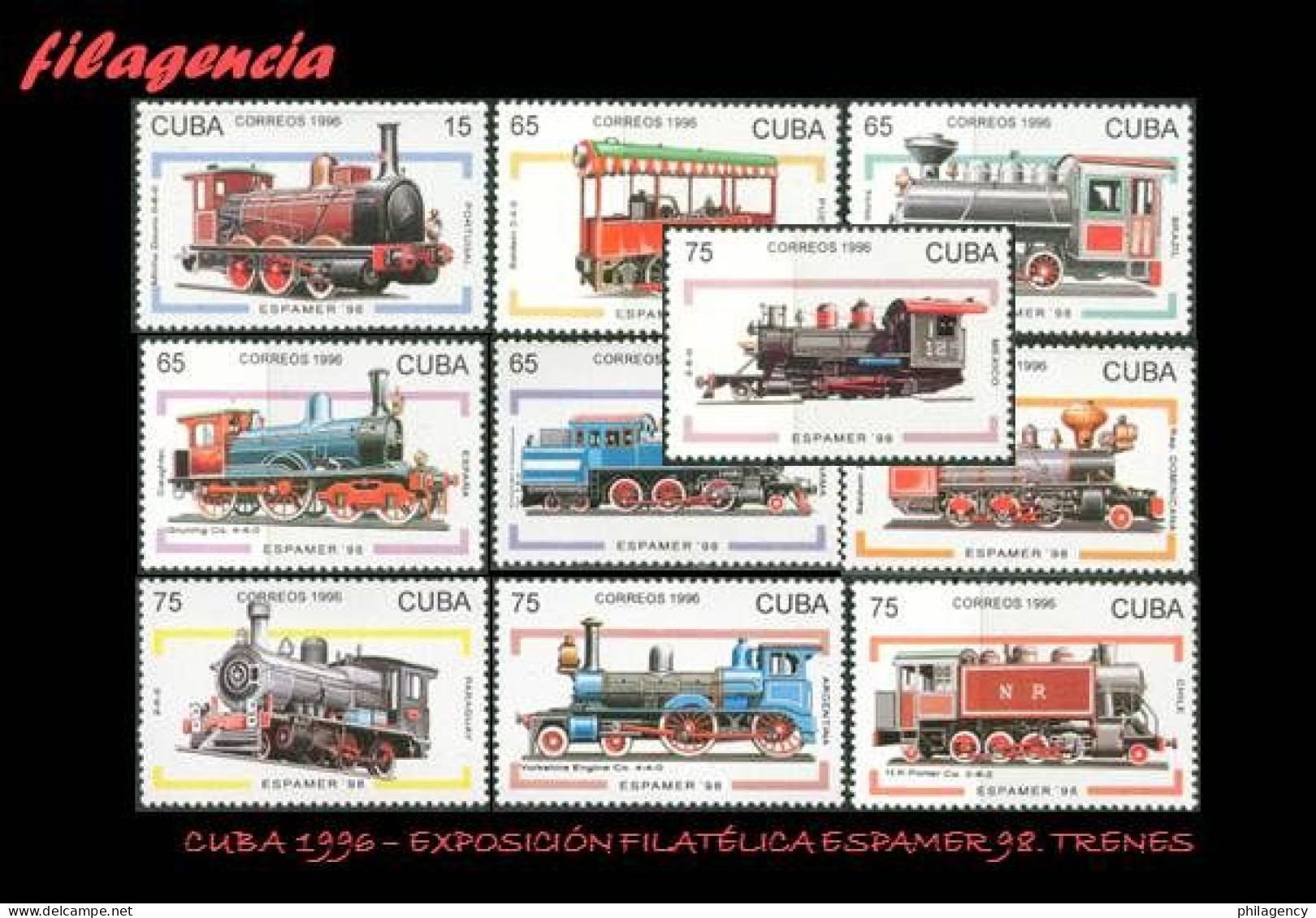 CUBA MINT. 1996-24 EXPOSICIÓN FILATÉLICA ESPAMER 98. TRENES - Unused Stamps