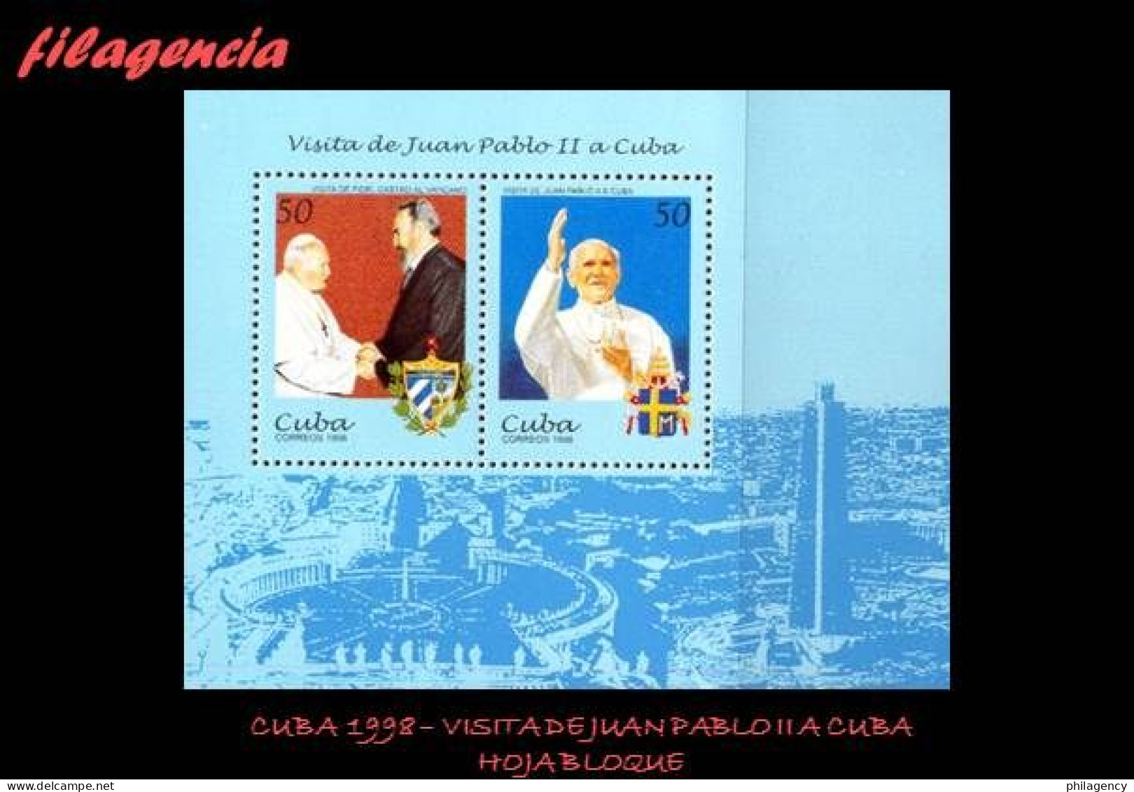 CUBA MINT. 1998-01 VISITA DE JUAN PABLO II A CUBA. HOJA BLOQUE - Unused Stamps