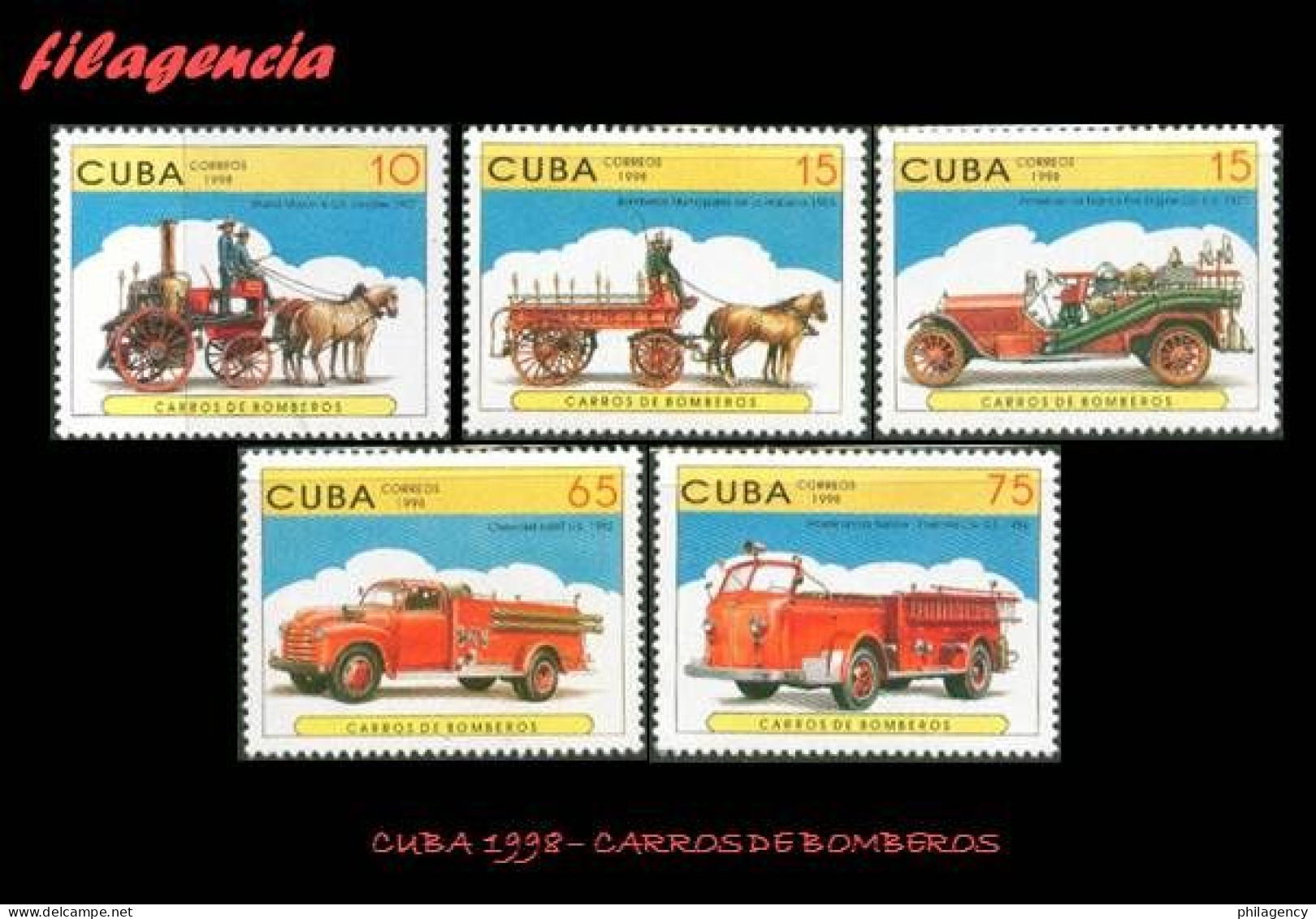 CUBA MINT. 1998-07 ANTIGUOS CARROS DE BOMBEROS - Unused Stamps