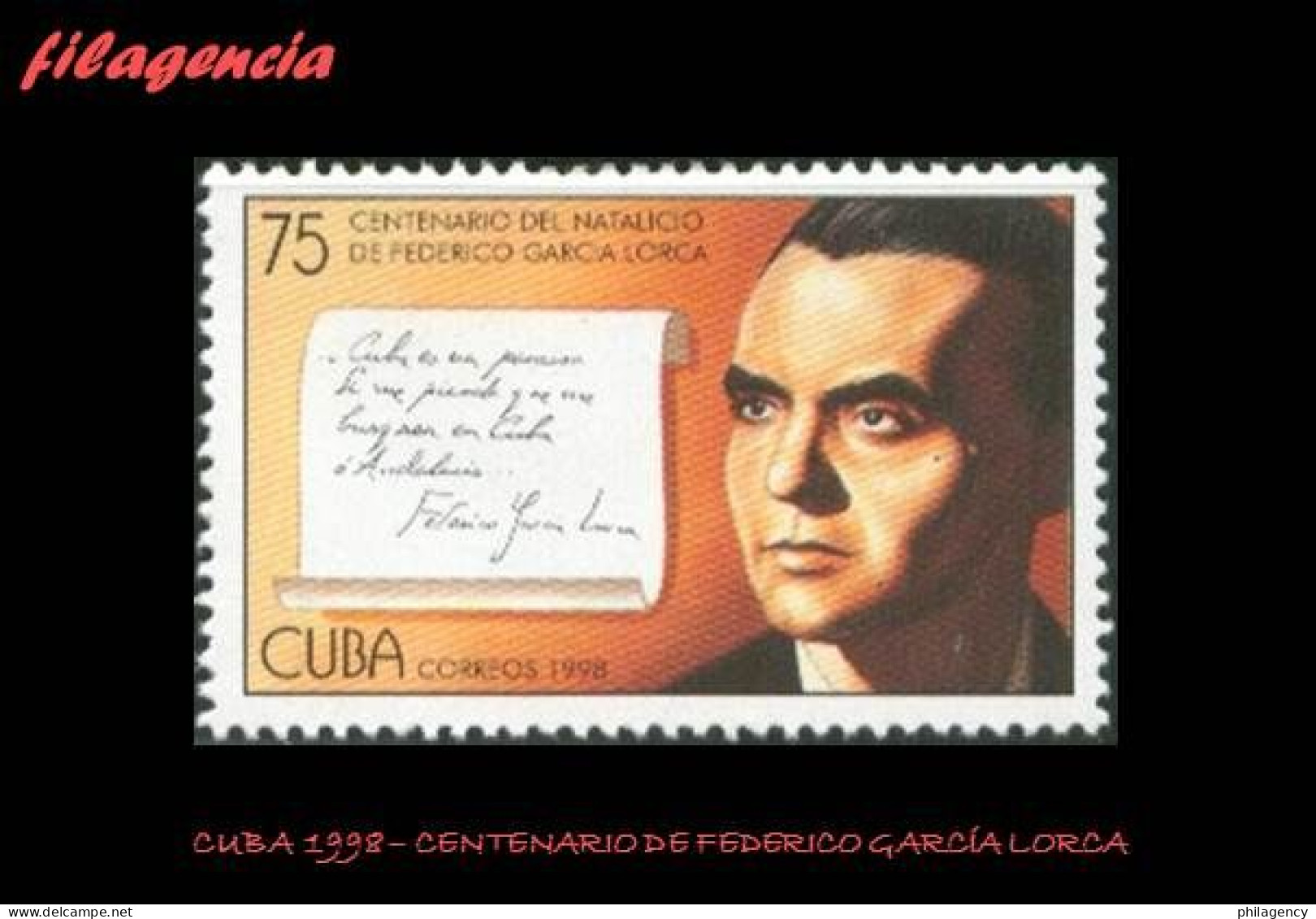 CUBA MINT. 1998-15 CENTENARIO DE FEDERICO GARCÍA LORCA - Unused Stamps