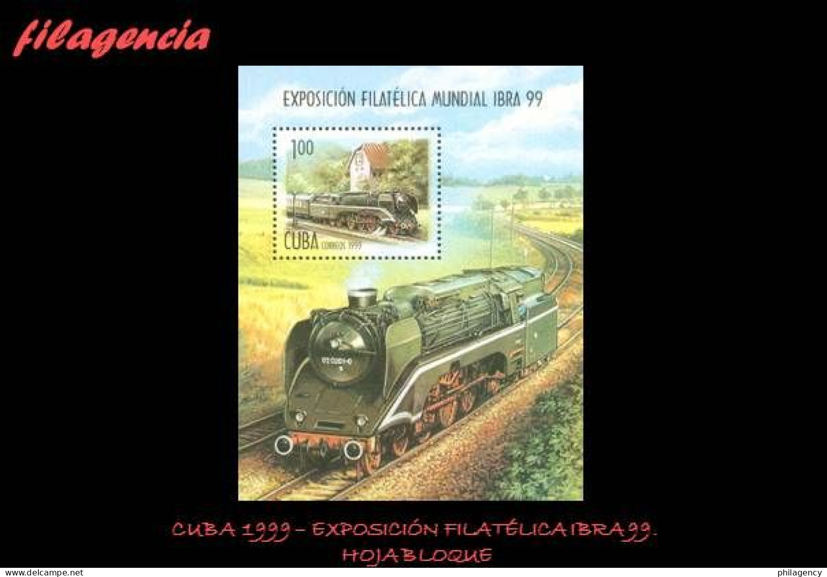 CUBA MINT. 1999-13 EXPOSICIÓN FILATÉLICA IBRA 99. TRENES. HOJA BLOQUE - Unused Stamps