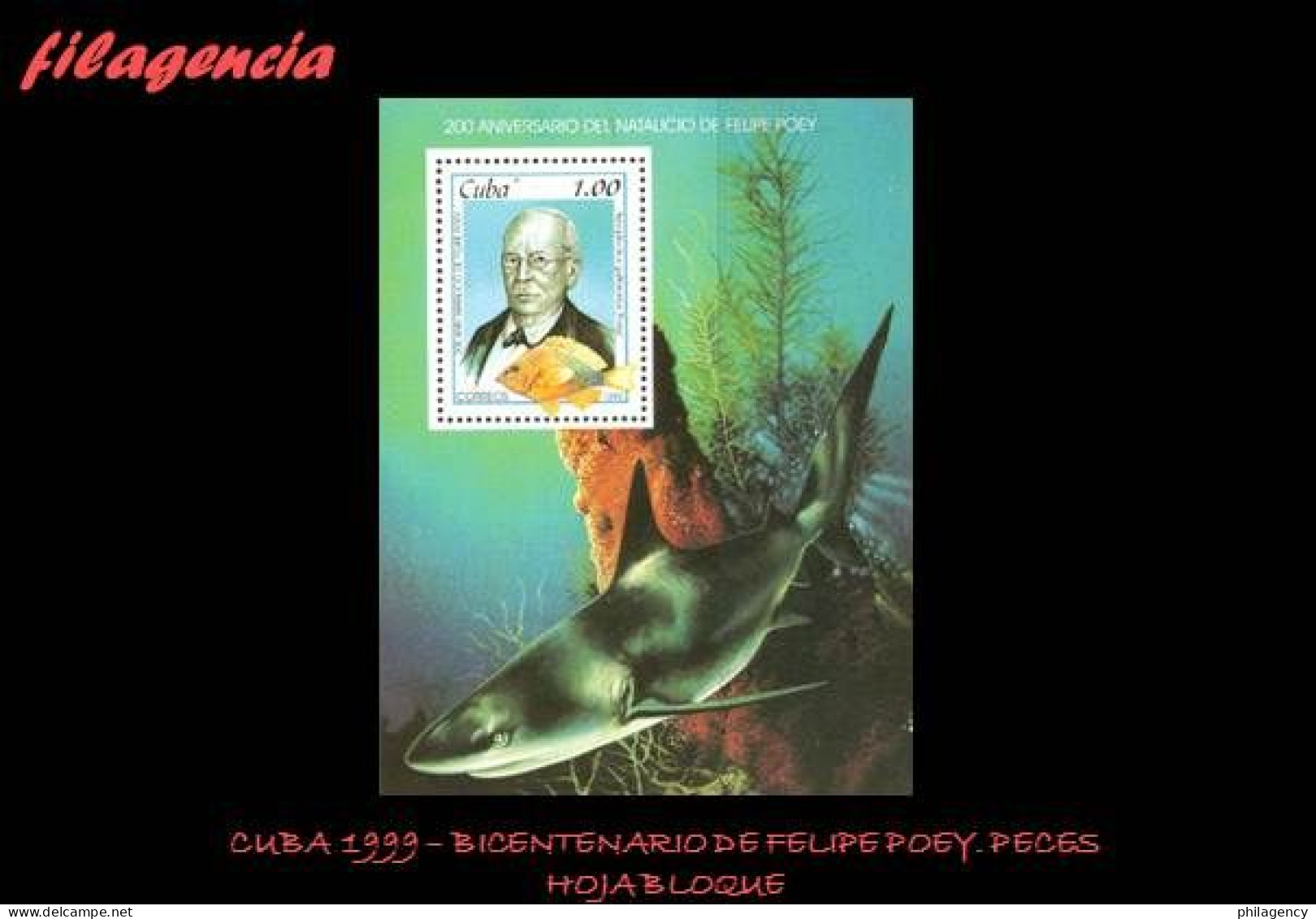 CUBA MINT. 1999-15 BICENTENARIO DEL NATURALISTA CUBANO FELIPE POEY. PECES. HOJA BLOQUE - Unused Stamps