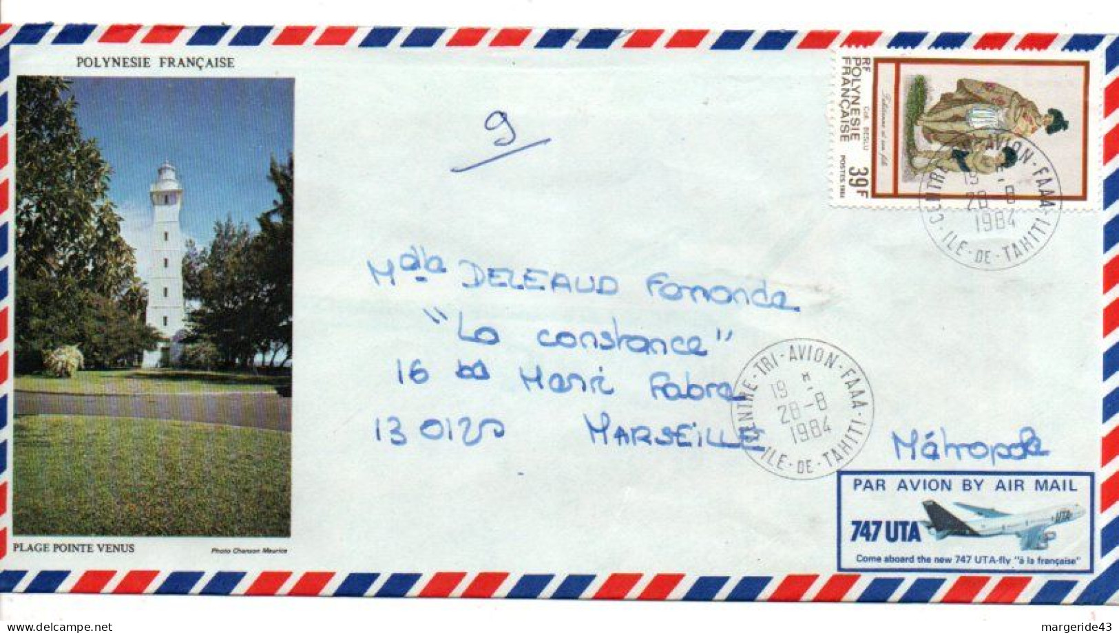 POLYNESIE SEUL SUR LETTRE POUR LA FRANCE 1984 - Lettres & Documents