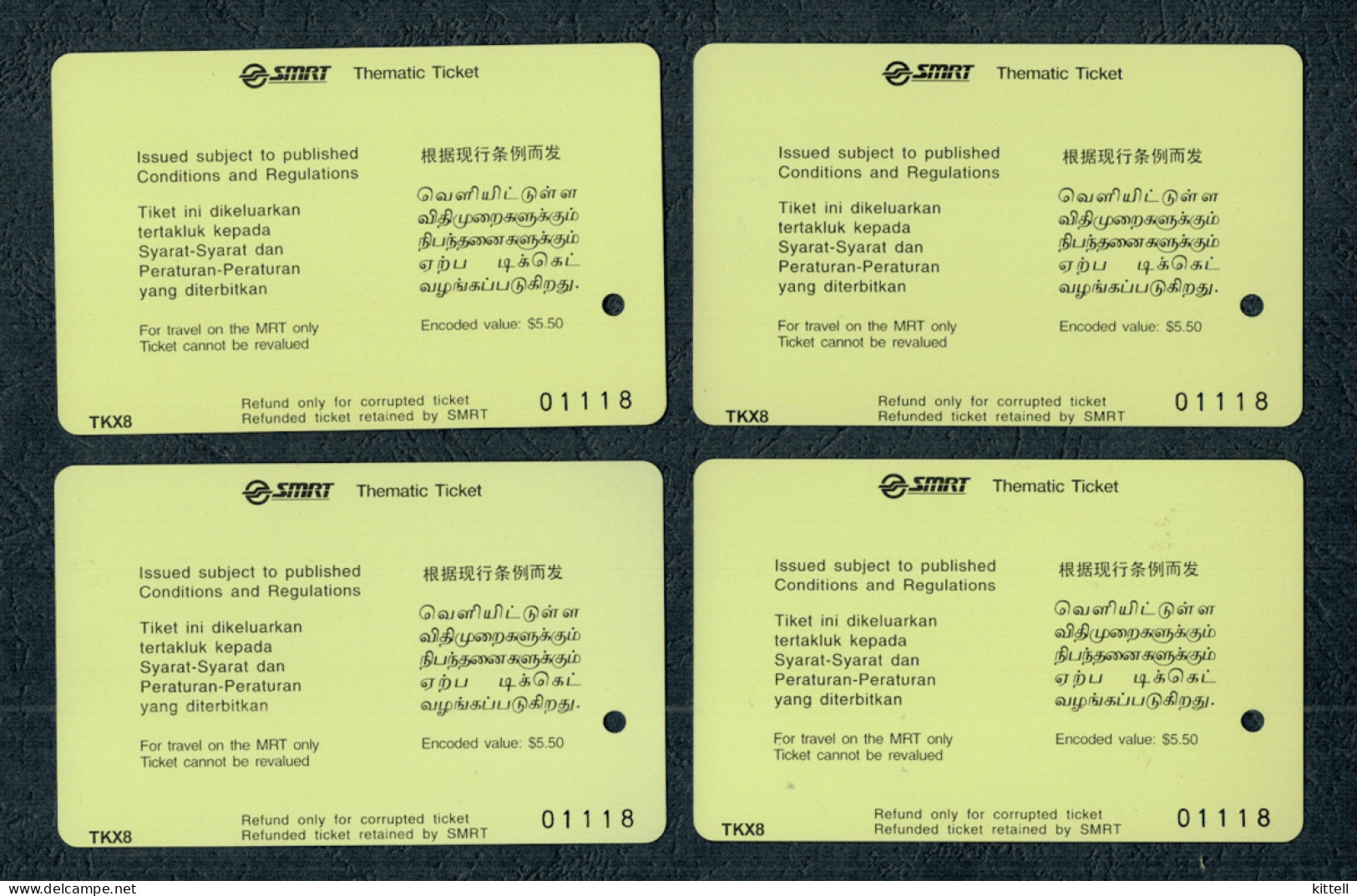 Singapore Old Subway Metro Train Bus Ticket Card Transitlink Teddy Bear Mint Unused (4 Cards) - Singapore
