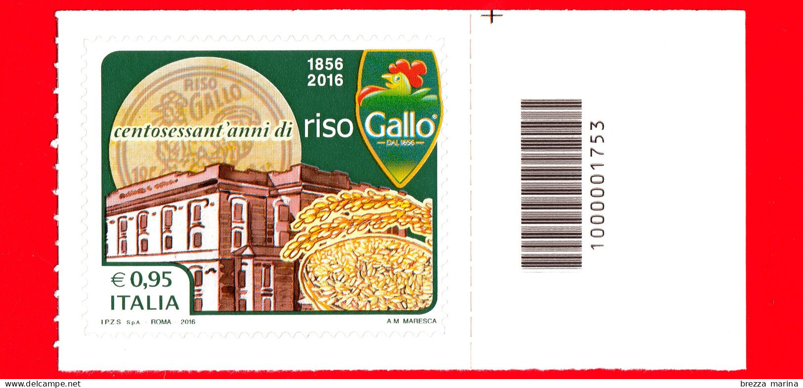 Nuovo - MNH - ITALIA - 2016 - 160 Anni Del Riso Gallo – Logo - Rice - 0,95 € - Cod. A Barre 1753 - Bar Codes