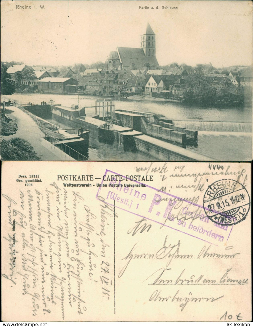 Ansichtskarte Rheine Westfalen Partie  Schleuse 19155   Feldpoststempel Geprüft - Rheine