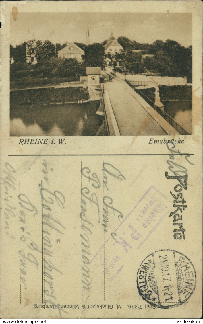 Ansichtskarte Rheine Westfalen Emsbrücke 1916  Gel. Feldpost Geprüft - Rheine