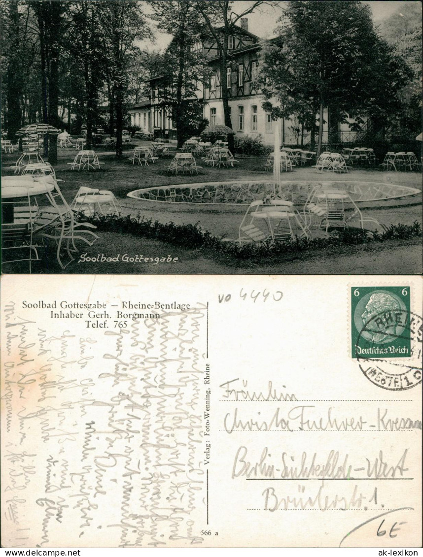 Ansichtskarte Rheine Westfalen Soolbad Gottesgabe Garten - Bentlage 1938 - Rheine