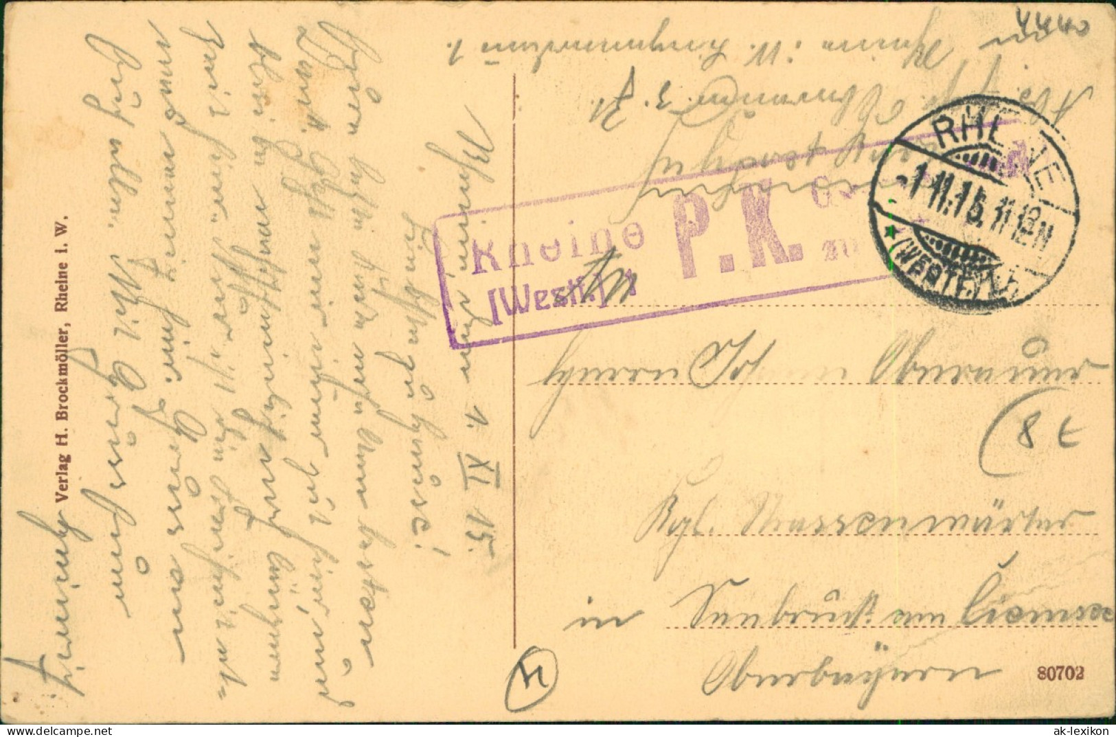 Ansichtskarte Rheine Westfalen Partie Am Emswehr 1915  Gel. Feldpoststempel P.K. - Rheine