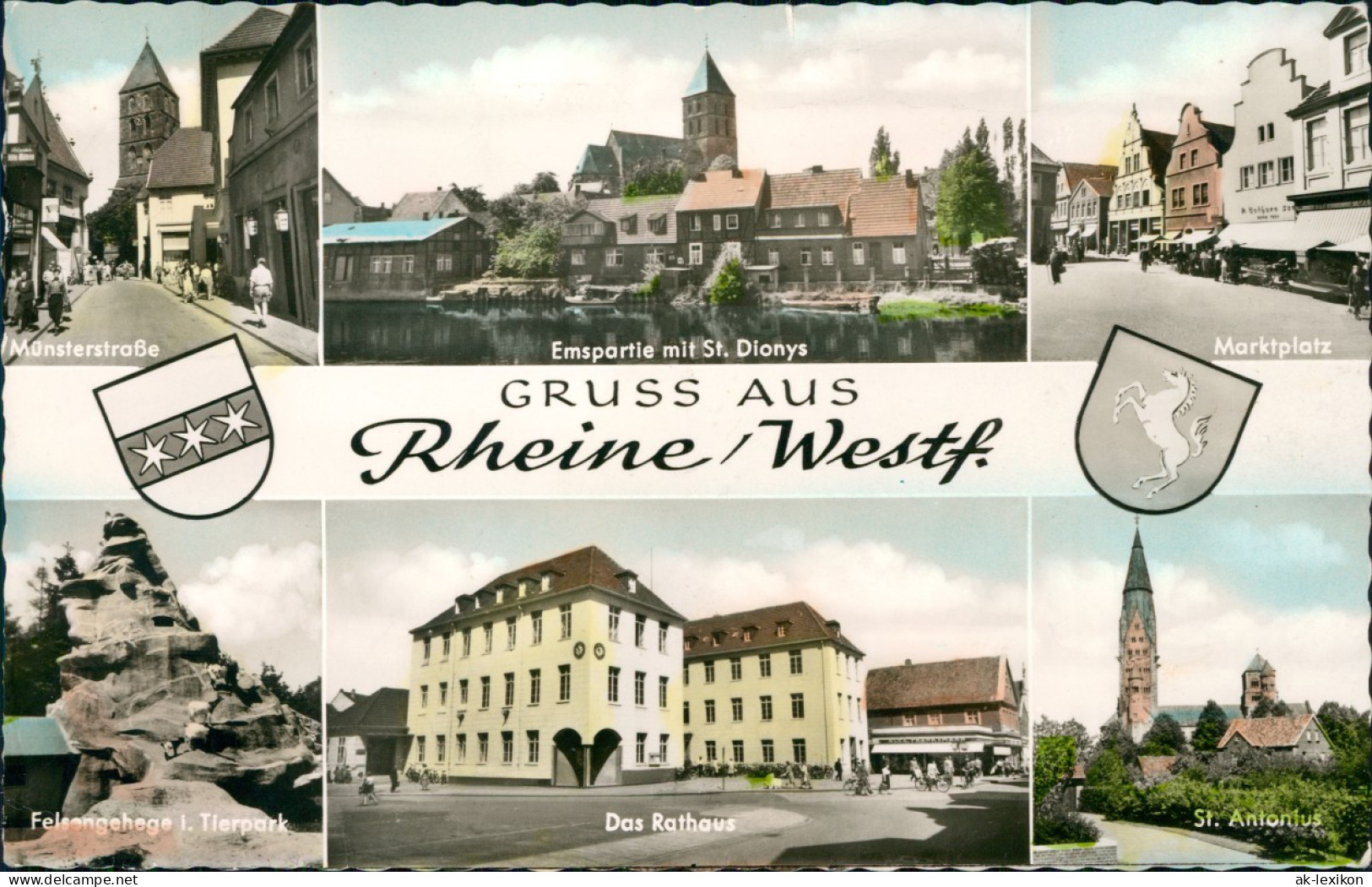 Ansichtskarte Rheine Westfalen Münsterstraße, Markt, Rathaus U.a. 1963 - Rheine