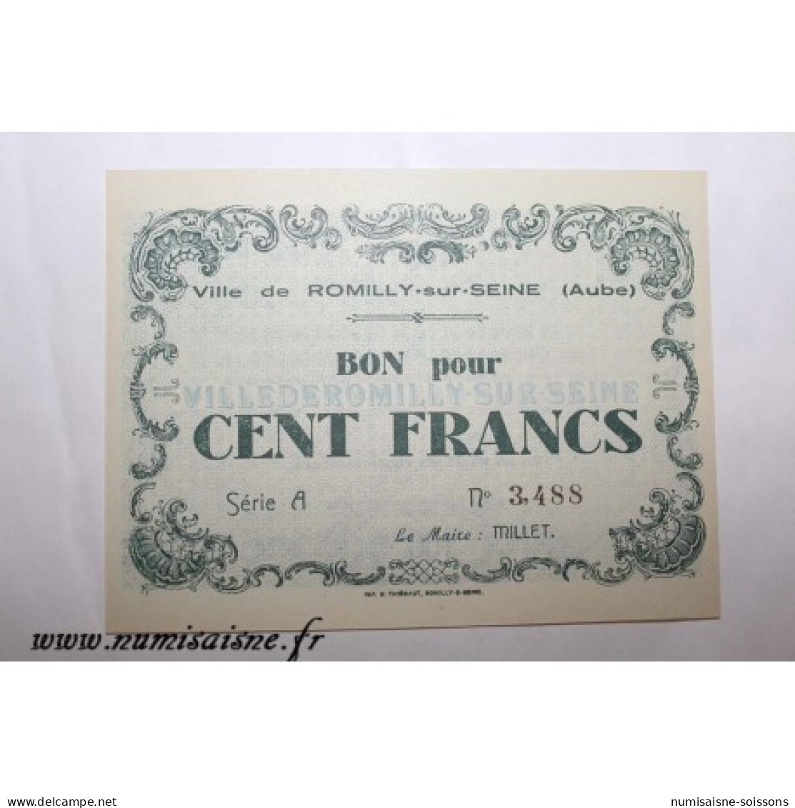 10 - ROMILLY SUR SEINE - BON DE 100 FRANCS 1940 - DV - SUP - Non Classés