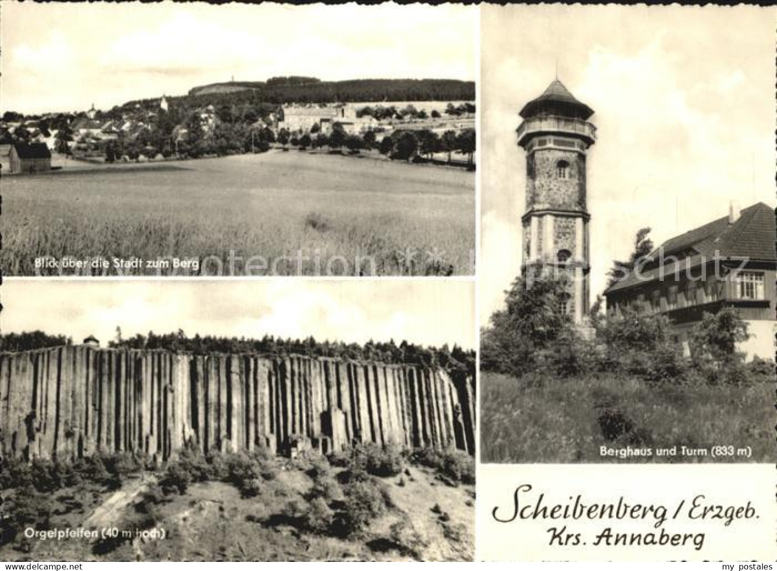 72412130 Scheibenberg Stadtblick Orgelpfeifen Berghaus Und Turm Scheibenberg - Scheibenberg