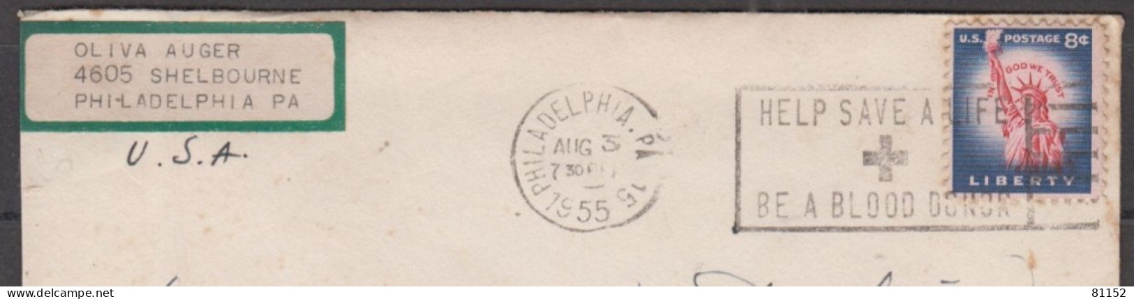 U.S.A.   Lettre De PHILADELPHIA   1955  Avec 8c    Pour HOUILLES  S.et.O.  Avec 3 Vignettes Pub Au  VERSO.... - Cartas & Documentos