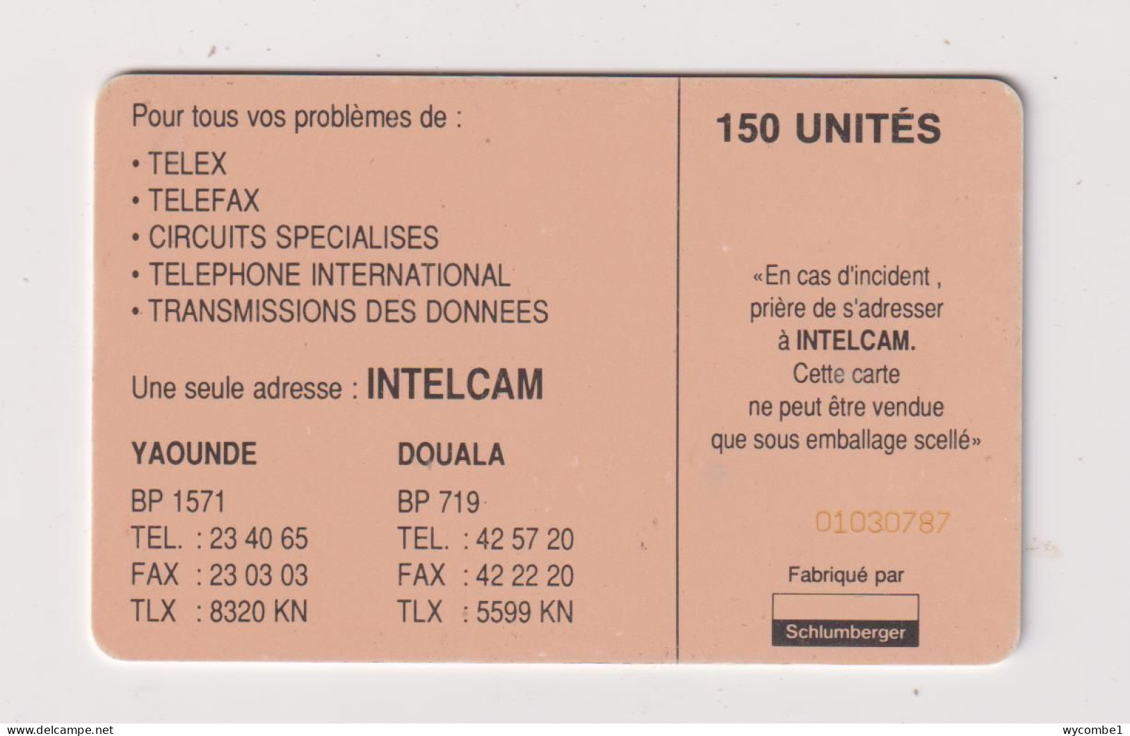 CAMEROON - Intelcam Chip Phonecard - Kameroen