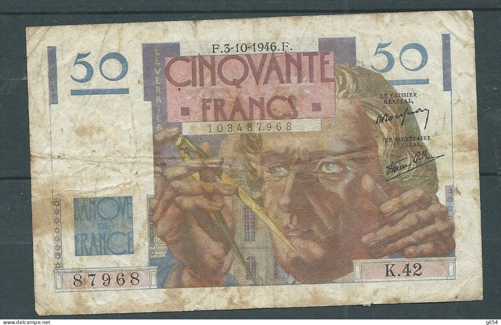 FRANCE /  Billet 50 Fr Le Verrier  3/10/1946 -  87968 K.42 Laura 11008 - 50 F 1946-1951 ''Le Verrier''