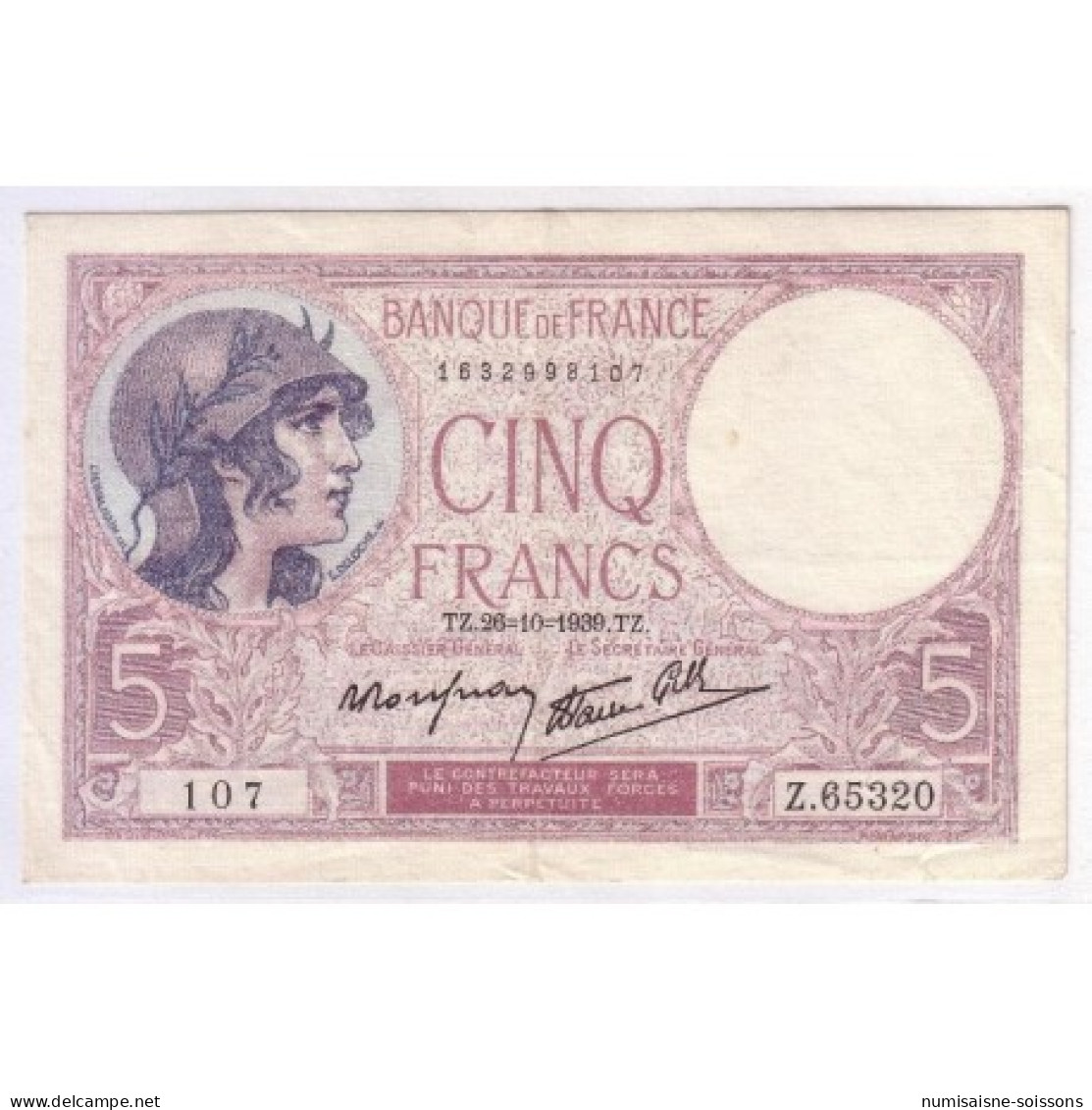 FAY 04/13 - 5 FRANCS VIOLET - 26/10/1939 - TRES TRES BEAU A SUPERBE - PICK 83 - 5 F 1917-1940 ''Violet''