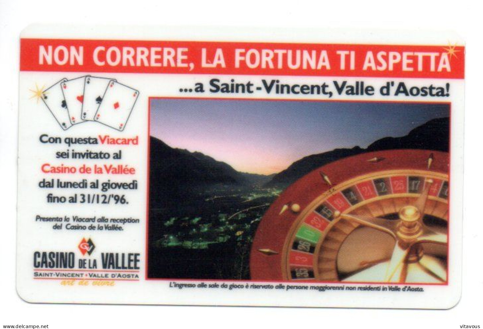 CASINO à Saint-Vincent Télécarte Italie  PhoneCard (D 1045) - Casino Cards