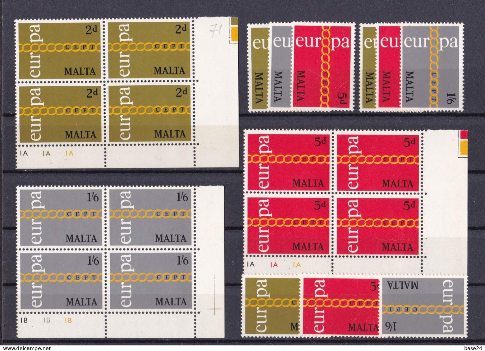 1971 Malta EUROPA CEPT EUROPE 7 Serie Di 3 Valori In Quartina MNH** + 3 Serie CATENA - CHAIN Block 4 + 3 Sets - 1971