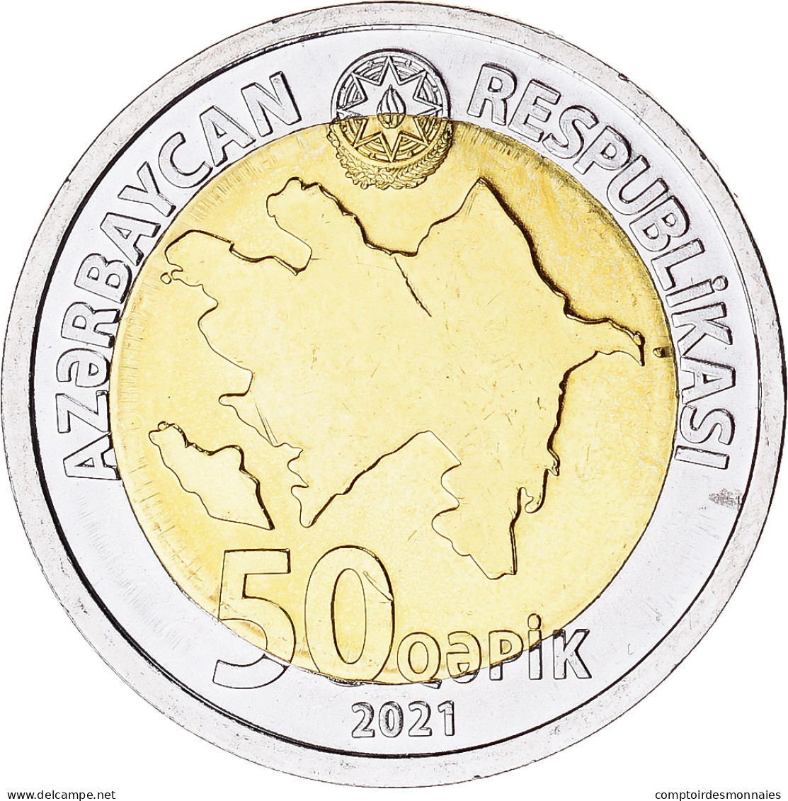 Monnaie, Azerbaïdjan, 50 Qapik, 2021, SPL, Bimétallique - Azerbaigian