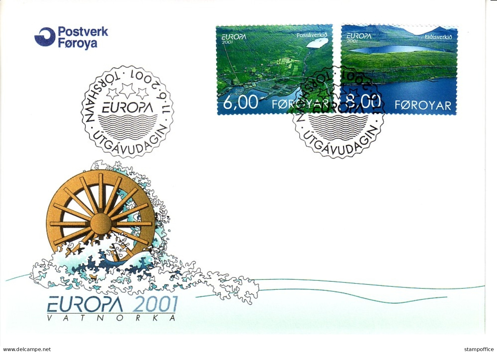 FÄRÖER MI-NR. 402-403 FDC EUROPA 2001 WASSER - 2001