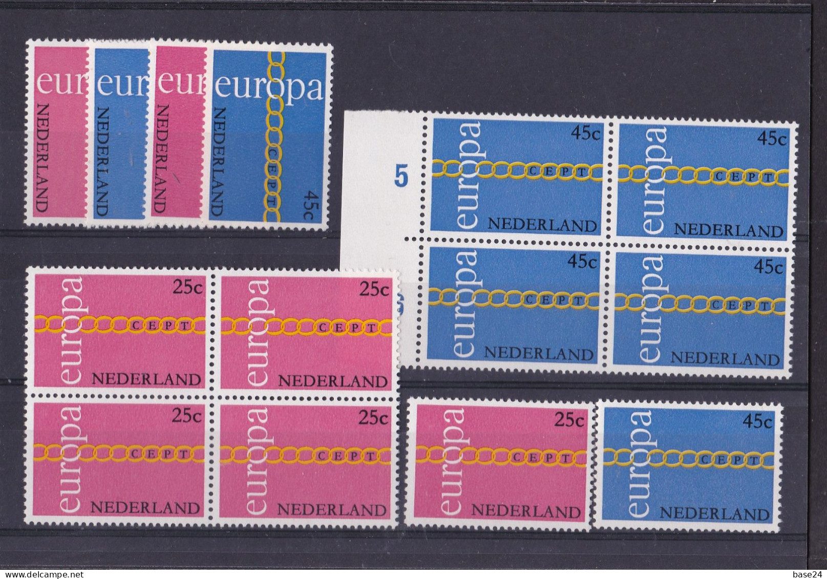 1971 Olanda Nederland Pays Bas EUROPA CEPT EUROPE 7 Serie Di 2 Valori In Quartina MNH** + 3, CATENA - CHAIN Block 4 + 3 - 1971