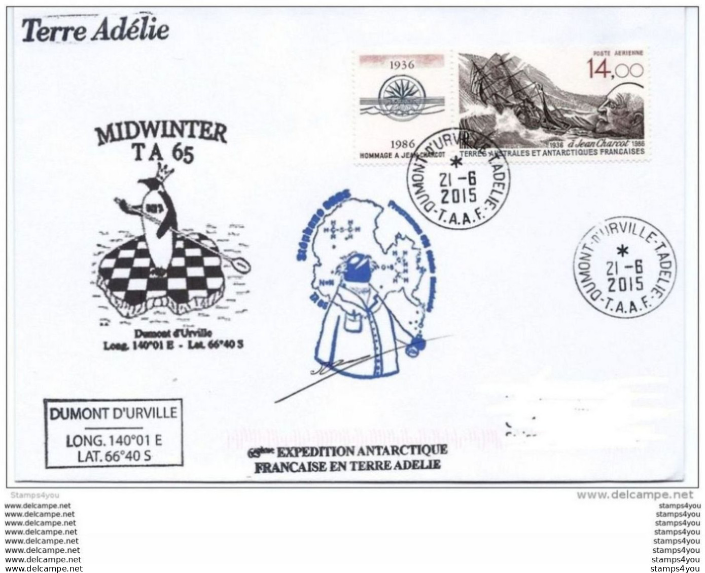 31-82 - Enveloppe Terre Adélie Et Cachet Mid Winter 2015 - Bases Antarctiques