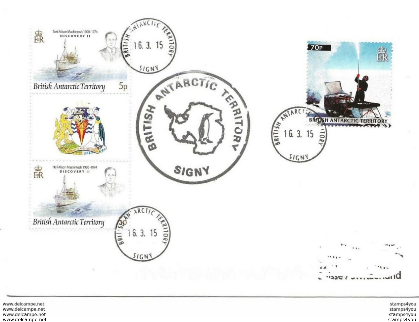 250 - 82 - Enveloppe Base Antarctique Britannique Signy 2015 - Bases Antarctiques