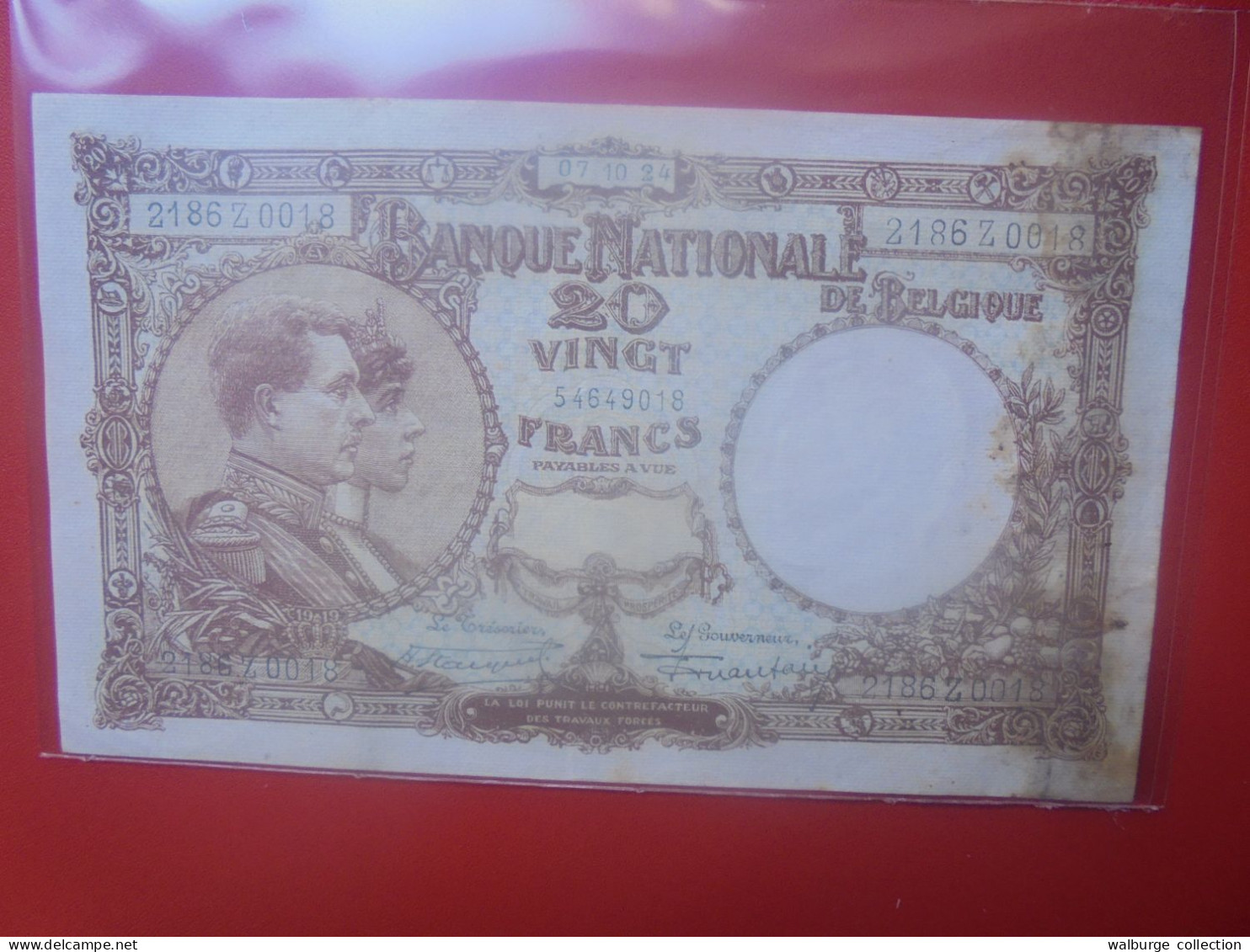 BELGIQUE 20 Francs 1924 ASSEZ RARE ! Circuler (B.33) - 20 Franchi