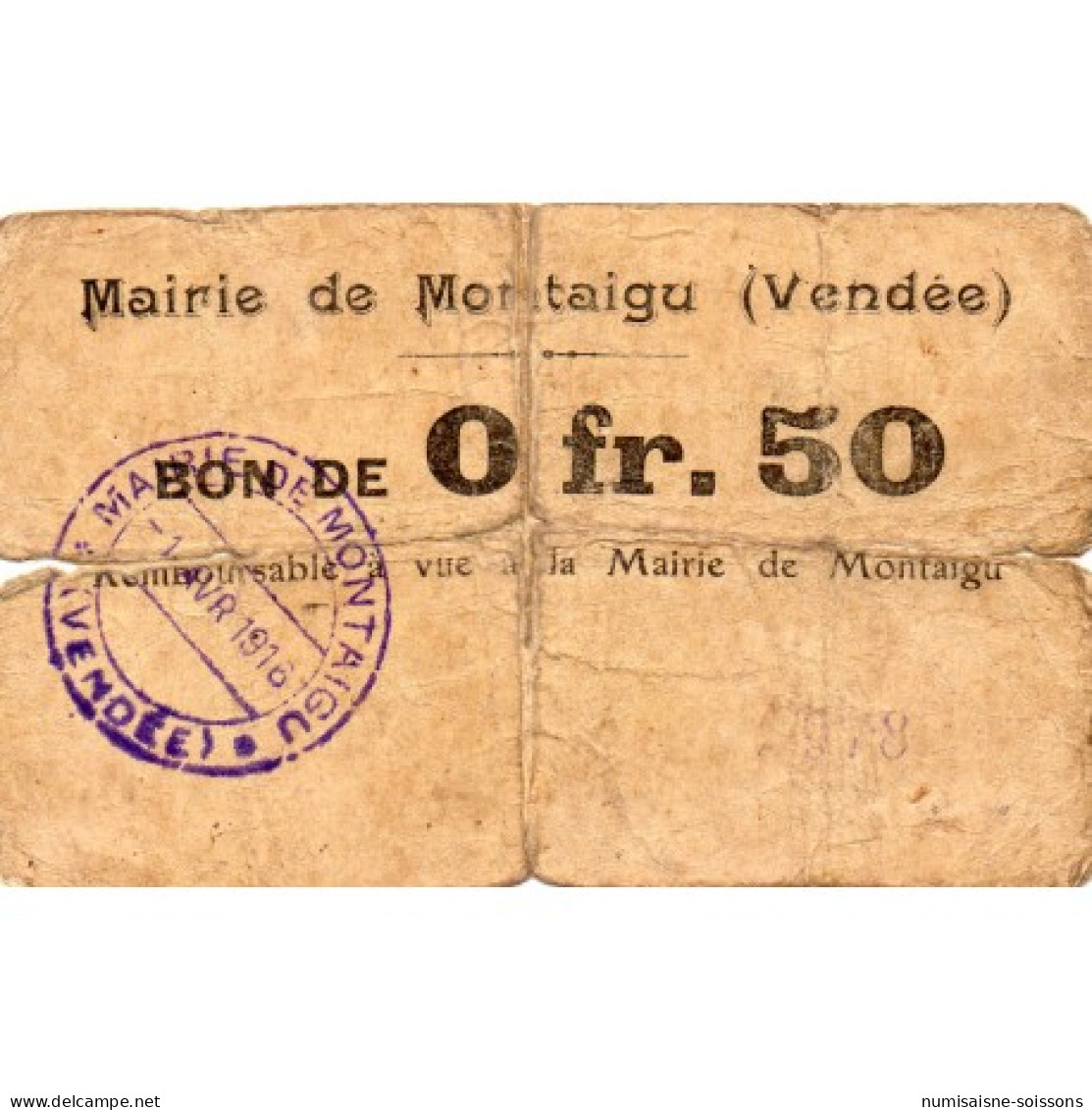 85 - MONTAIGU - BON DE 50 CENTIMES - 01/04/1916 - Non Classés